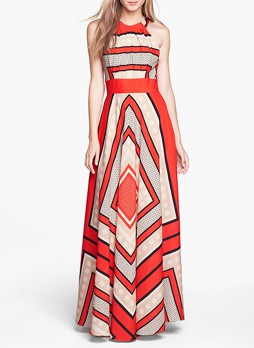 Geometric Print Halter Style Maxi Dress 